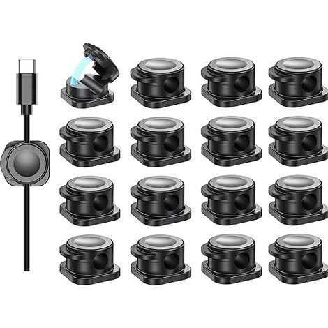 Clips magnéticos para gestión de cables (8 piezas), organizadores de cables, organizador magnético para cables HDMI, USB y de audio - Negro (1/4)