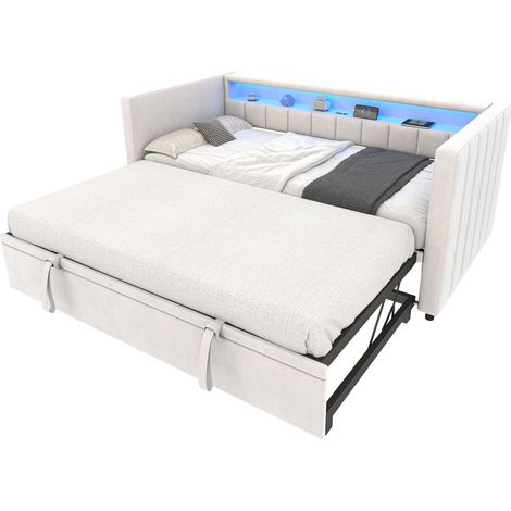 Canapé-lit multifonctionnel 90x190 cm avec lit gigogne, port USB Type-C, éclairage LED d'ambiance, revêtement en velours et espace de rangement – design élégant pour salon, chambre d'amis ou chambre d (1/5)
