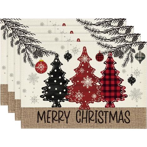 DOLASO Weihnachts-Tischsets, 4er-Set, mit Kugeln aus rotem Kiefernholz, 30,5 x 45,7 cm, für Partydekoration, Küche, Esszimmer (1/5)