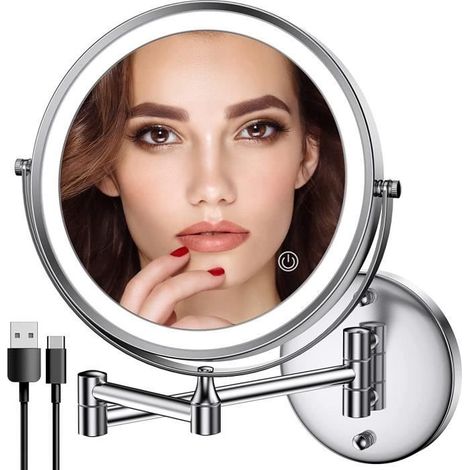 Miroir de Maquillage Mural - MARSEE - Double Face 1X/10X - Éclairage LED - Extension 360° - USB Rechargeable (1/3)