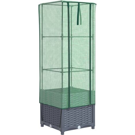 Vaso per fioriera rialzata per piante fiori terrazza da giardino rialzata con rivestimento in simil rattan 40 x 40 x 139 cm Blu grigio 020038772