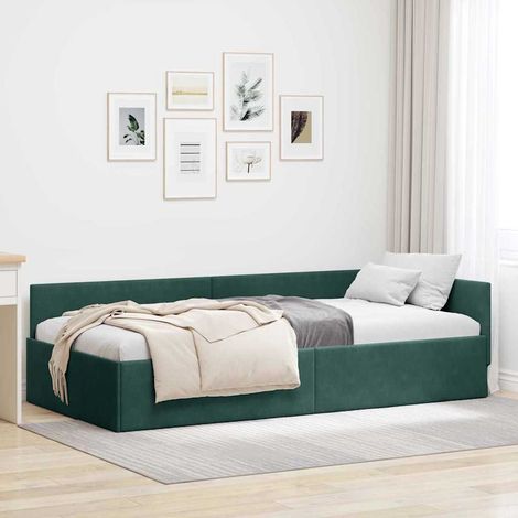 Eckbettgestell mit Kopfteil Dunkelgrün 80 cm x 200 cm Samt