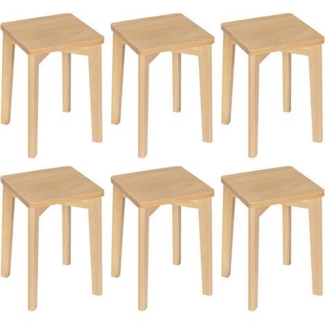 WOLTU 6x Tabouret en Bois Massif, Chaise Salle à Manger, Siège Carré, Hauteur 44, 5cm, BH344ei-6 (1/5)