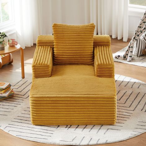 Chaise longue une place large en velours côtelé, mousse haute densité et ressorts ensachés individuels, sans assemblage, gain de place, charge max 80 kg, pour salon et chambre. (1/5)