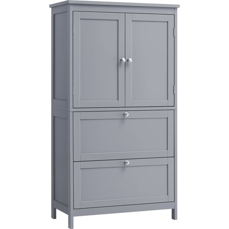 Vasagle – Meuble bas de salle de bain avec 2 tiroirs et 2 portes – Étagères réglables – Dimensions 30 x 60 x 110 cm – MDF gris tourterelle