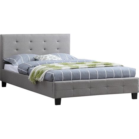 Idimex – Lit simple avec tiroirs 120x190 cm – Tissu gris capitonné – Sommier à lattes inclus – Hauteur de lit 31 cm (1/4)