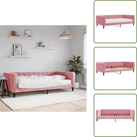vidaXL Lit de jour avec matelas rose 100x200 cm velours (1/5)
