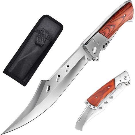 Couteau pliant avec manche en palissandre et lame en acier 440C, couteau de chasse pour extérieur et camping