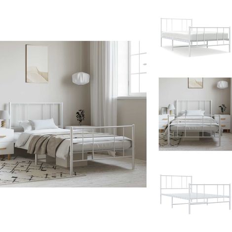 Bettgestell mit Kopf- und Fußteil Metall Weiß 100x200 cm - Metallbett - Doppelbett - Weißes Bett - Boxspringbetten - Bettgestell (1/5)