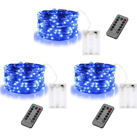 Juego de 3 guirnaldas de luces, 30 LED, 3 metros, con mando a distancia, para jardín y patio. (1/5)
