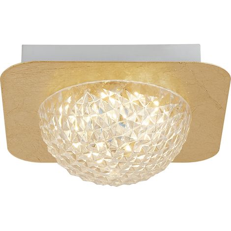 Searchlight Celestia Plafoniera Led Quadrata 1 Luce - Foglia Oro Con Acrilico Trasparente (1/5)