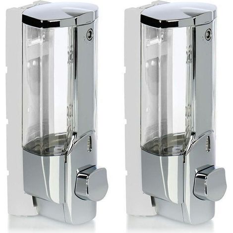 2x Wandseifenspender - Wandmontierter, nachfüllbarer Seifenspender - Seifenspender für Duschgel und Shampoo (Chrom) (1/4)