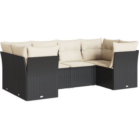 Maison Exclusive - Set Divano da Giardino 6 pz con Cuscini Nero in Polyrattan (1/5)