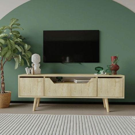 Meuble TV moderne 3 portes effet bois clair 150 cm MARFA (1/5)