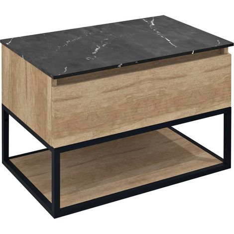 Sapho Skara - Meuble vasque, 80x50x45 mm, 1 tiroir, noir mat/chêne Alabama CG008-2222 (1/2)