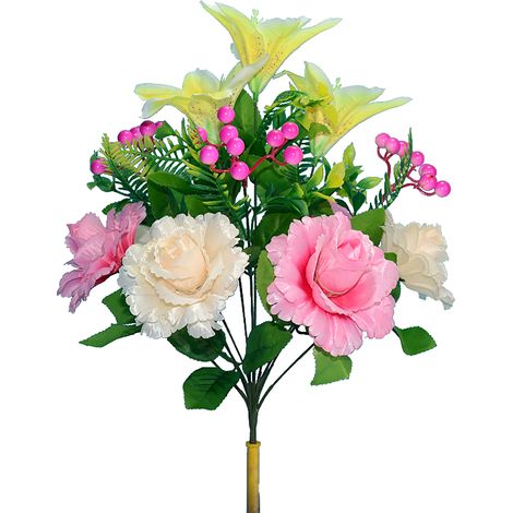 Bouquet de pivoines de lys artificielles, Simulation de fausses fleurs, Arrangement floral pour la maison, pour décoration rituelle d'anniversaire et de mariage (1/5)