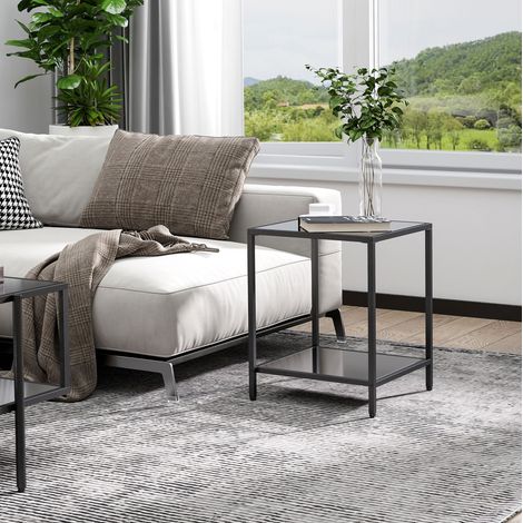 table salon rangement fine verre trempe 40 40 50 cm noir OKMYHOME (1/3)