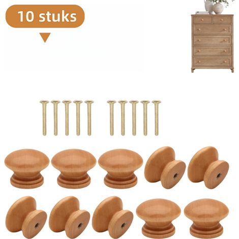 Ensemble de 10 poignées de tiroir en bois massif, à un seul trou, convenant aux portes de tiroirs et de placards. Taille : 24 cm. Couleur bois naturel. (1/5)