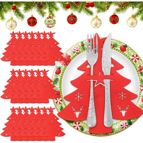 Lot de 20 porte-couverts en feutre, sacs à couverts, décoration de table, couteaux, fourchettes, cuillères, vaisselle, sacs à couverts pour table de fête (rose) (1/5)