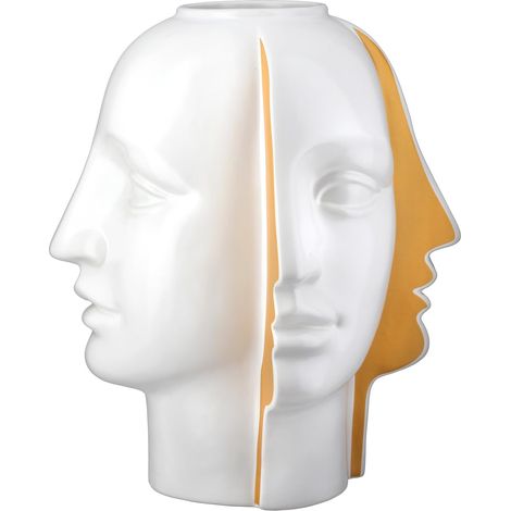 Vase Facial - en céramique - Blanc - Hauteur : 28 cm - Diamètre : 23 cm - Design Visage - Aspect 3D - Étanche (1/4)