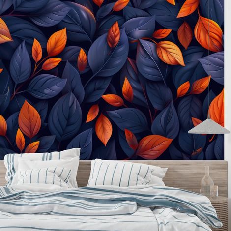 Papier Peint Feuillage - Feuilles Sombres et Cuivrées - 150 x 250 cm (1/2)