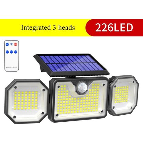 Solaire Lumiere Exterieur Applique Murale Luminaire LED 3 Têtes 226 LEDs Detecteur Mouvement Sécurité Projecteur Eclairage IP65 Etanche [Classe énergétique A+++] Sans Câble (1/5)