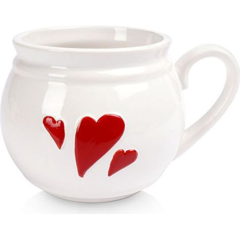 Tasse - Céramique - 800 ml - 16 x 13 x 10,5 cm - Blanche À Motifs Cœurs Rouges - Lave-vaisselle Et Micro-ondes - 1 Pièce (1/5)