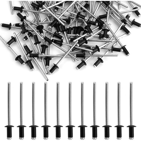 100 pièces Rivets Aveugles, Rivet Pop Noir 3,2 mm x 6 mm, Rivet Aveugle en Aluminium, Rivets à Bride, Rivets Eclateurs Noirs, Rivets Pop à Extrémité Ouverte, Rivets Pop pour Métal, Bois, Plastique (1/5)