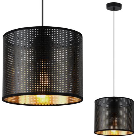 LAMPADA A SOSPENSIONE ASTI NERA 1 PARALUME PIATTO NERO E ORO 20 CM