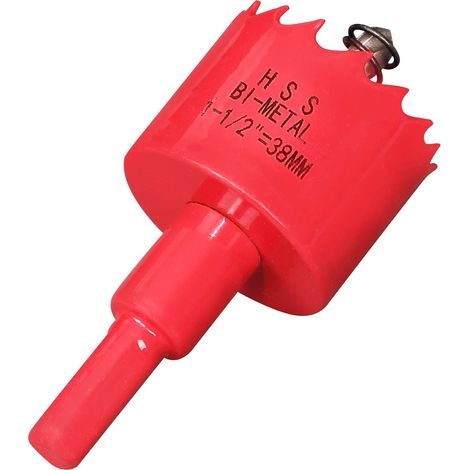 Scie cloche -38 mm - Acier rapide HSS M42 bi-métal - Scie-cloche avec tige hexagonale et foret pour bois, construction sèche et tôle métallique - 1 pièce - Rouge (1/5)