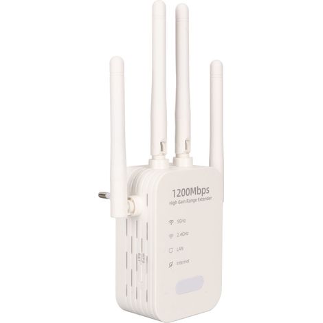 Répéteur WiFi avec 4 antennes externes, double bande, point d'accès WiFi, amplificateur de signal, prise UE 100-240 V (1/5)