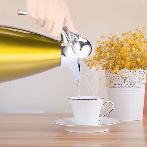 Cafetière isotherme en acier inoxydable à double paroi sous vide, bouteille d'eau chaude 2L, couleur or (1/5)