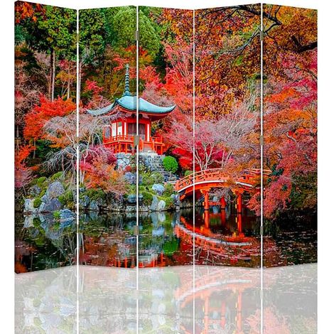 Paravent Style Japonais 5 Volets: Élégance Zen et Design - 180 x 180 cm - 1 face déco, 1 face noir