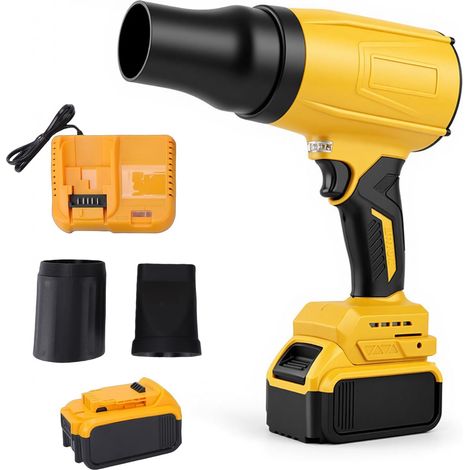 Soplador de hojas turbo de 21 V con 2 baterías y cargador rápido, 80 000 RPM, para el mantenimiento de césped, patio y garaje, para eliminar hojas, polvo o (enchufe) (1/5)