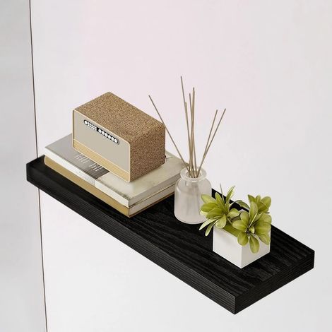 Étagère murale flottante (noire) décorative, robuste et polyvalente avec support invisible, idéale pour le salon, la chambre d'enfant, la cuisine, la salle de bain et les livres. (1/5)