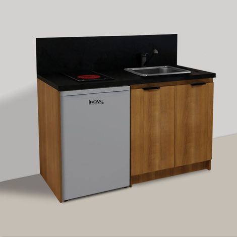 KITCHENETTE MERISIER 140cm + PLAQUE DE CUISSON + REFRIGERATEUR + EVIER + MITIGEUR (1/4)