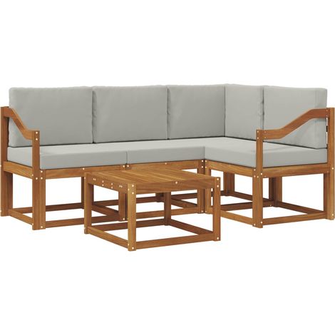 Set di divani da esterno 5 pz  Salotto da Giardino Grigio Naturale e Chiaro (1/5)