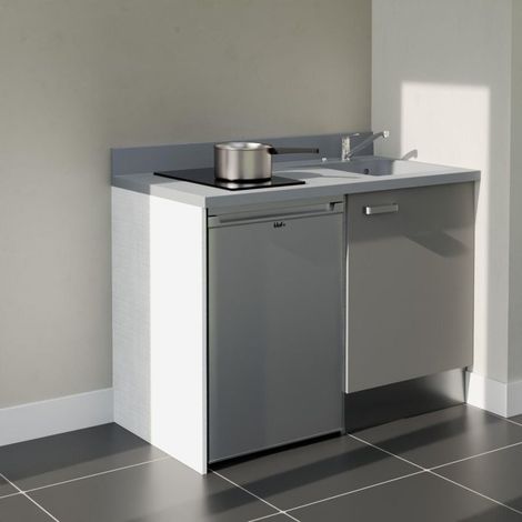 Kochnischen K08L - 120 cm - Grau - Cromo - Spüle rechts + Haushaltsgeräte Edelstahl