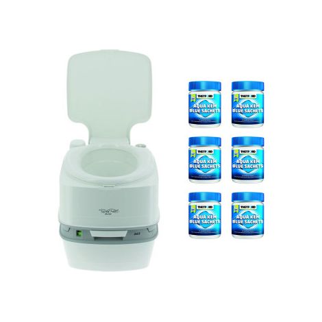 PACK THETFORD Toilette Portable 21 Litres 100% Autonome + 6x15 Sachets Traitement des Matières Camping car (1/5)