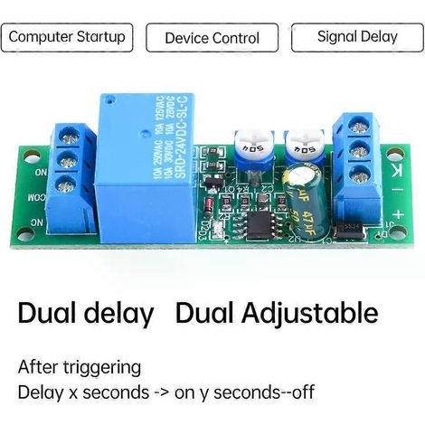 Module relais temporisé 5 V, 12 V et 24 V CC, avec connexion et déconnexion temporisées, 2e vitesse, réglable de 0 à 15 minutes - JXLGV (1/4)