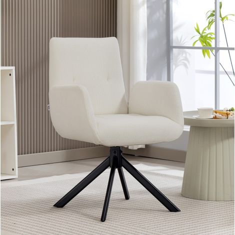 Poltrona girevole 60x61x88 cm bianco crema in poliestere con capitonné e piedi regolabili (1/5)