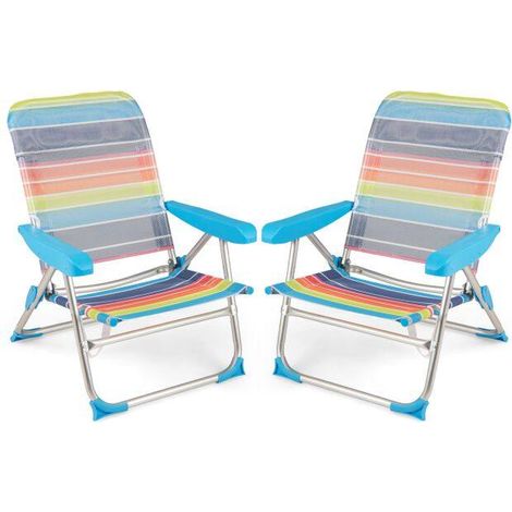 2 chaises de plage pliantes inclinables 4 positions avec accoudoirs, pour camping, pique-nique et jardin (1/5)