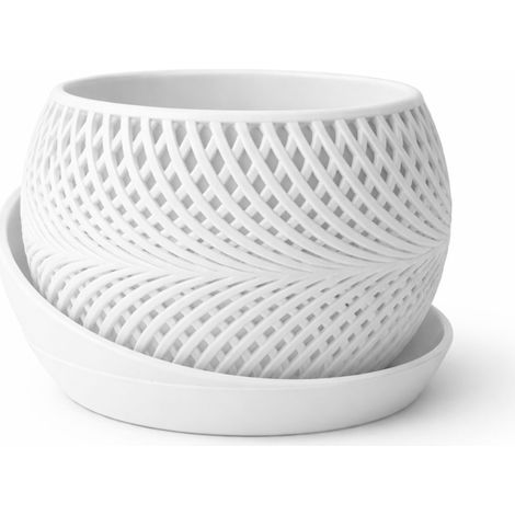 Vaso decorativo in vimini bianco + sottovaso