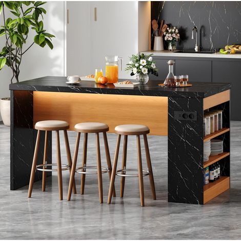 Isla de cocina 155x80x90 cm en MDF con LED, enchufe 2 AC + 2 USB y 3 estantes (1/5)