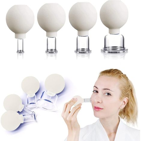 Set di 4 coppette in vetro per il viso Aspirazione sottovuoto in silicone Massaggio con coppette Set contro cellulite e rughe (1/5)