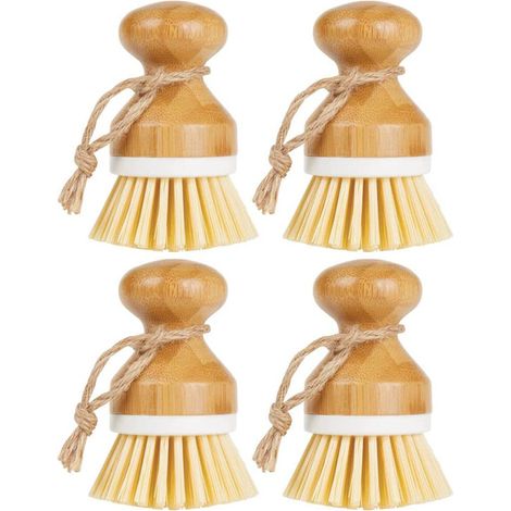 4 spazzole di bambù con rete per pulire pentole, spazzola per strofinare (1/3)