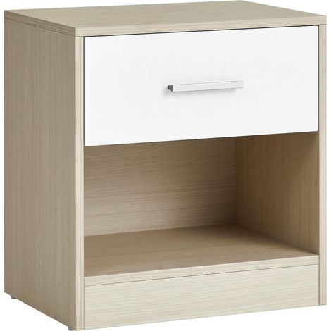 Table de Chevet, avec tiroir, poignée, compartiment ouvert, 39 x 28 x 41 cm (L x P x H), table d’appoint, Beige Naturel et Blanc Classique (1/5)