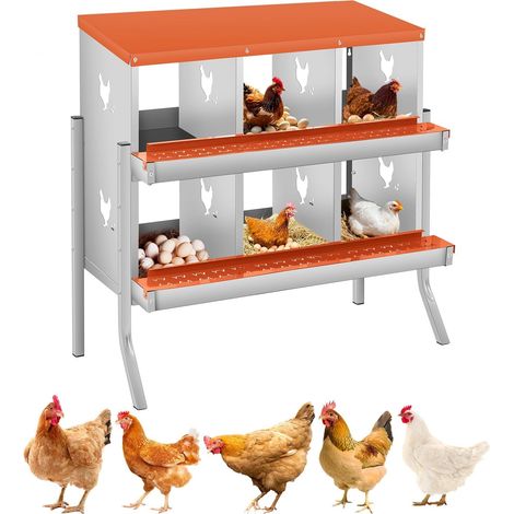 Poulailler métal 6 compartiments 84.5x42x90.3 cm – Nid de ponte roulant avec bac récupérateur et grille d’aération, boîte à œufs pour fixation murale (1/5)