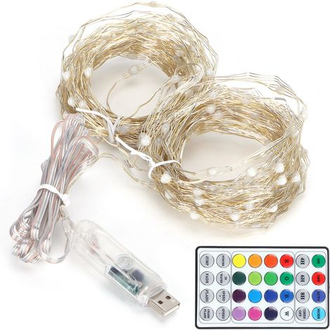Guirlande lumineuse 16 couleurs, 200 LED, fil de cuivre, RGB, lampe décorative, télécommande infrarouge, minuterie, étanche, 20 m / 65,6 pi (1/5)