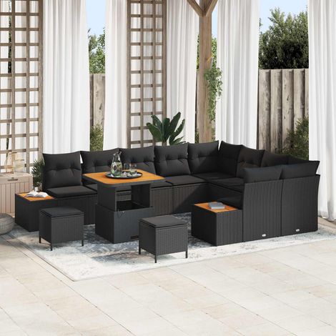 Ensemble Canapé de Jardin en Rattan Synthétique avec Table Réglable Noir 12 pièces - PANGIVO (1/5)